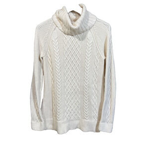 Talbots Cable Knit Turtleneck Fisherman Sweater Medium Wool Cashmere Cotton